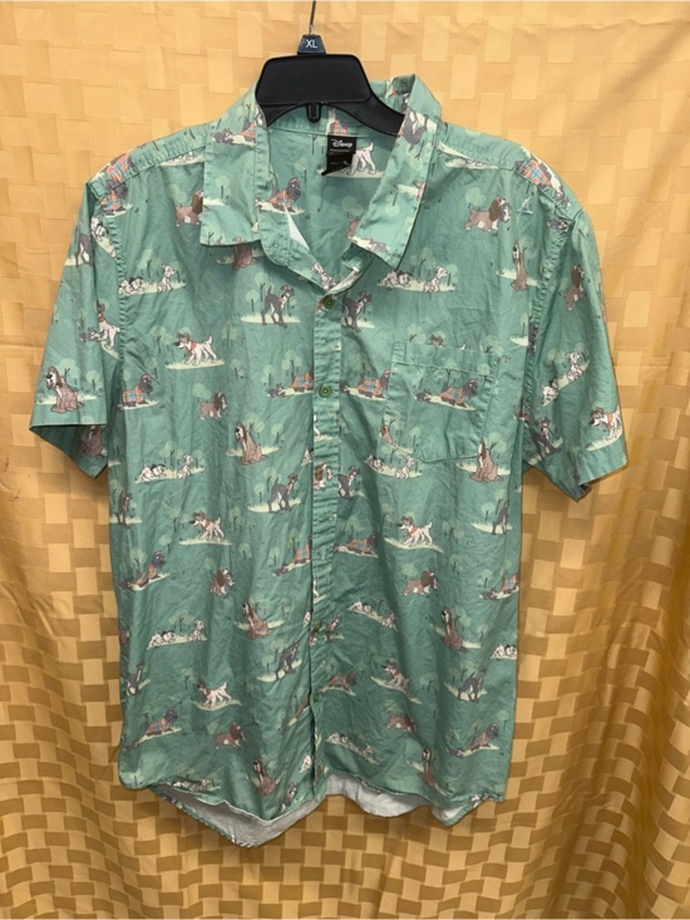 Disney Men’s Short-Sleeve Dog Print Button-Up Shirt - Teal